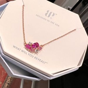 NWT Rose Gold and Ruby and Rose necklace lab created gem cluster design pink